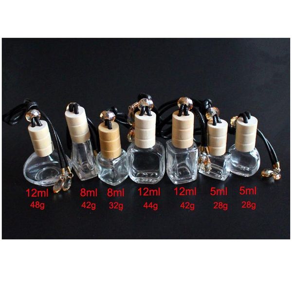 

new arrival 20pcs/lot 5ml 8ml 12ml clear glass car pendant hanging bottle refillable perfume packaging bottle with wo qyljki
