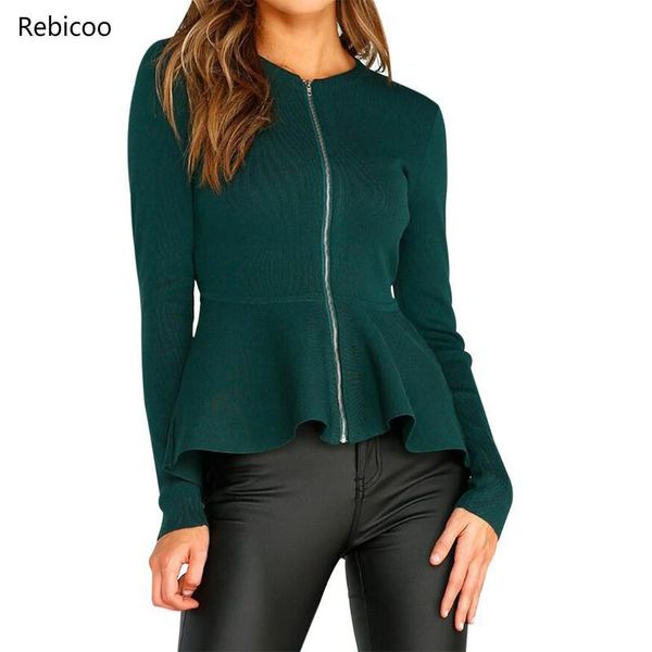 

fashion spring women jackets high waist ruffle long sleeve coats slim fit casual solid o-neck office lady outwear, Black;brown