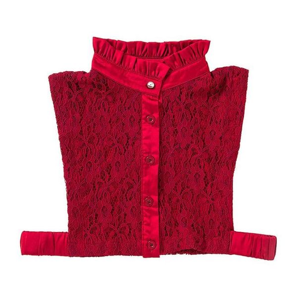 

pleated ruffles stand fake collar hollow-out floral lace necklace choker buttons y5gc pleated qyluyn, White