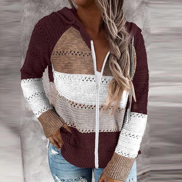 

50 fashion casual patchwork woman sweaters long sleeves hooded sweater cardigan blouse zipper ladies drop shipping, White;black