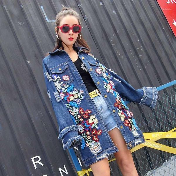 

autumn 2020clothing embroidered streetwear denim trench coat women new fashion slim long jean windbreaker female clothes lady1, Tan;black