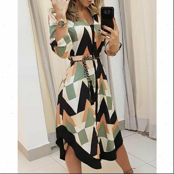 

geometric casual stright new dress womens long shirt dress wave print long sleeve casual holiday midi ladies dress hot, Black;gray