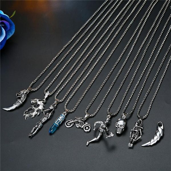 

1pc 9 styles fashion women men's skeleton skull necklace for women personality animal boy pendant necklaces jewelry gift n69, Silver
