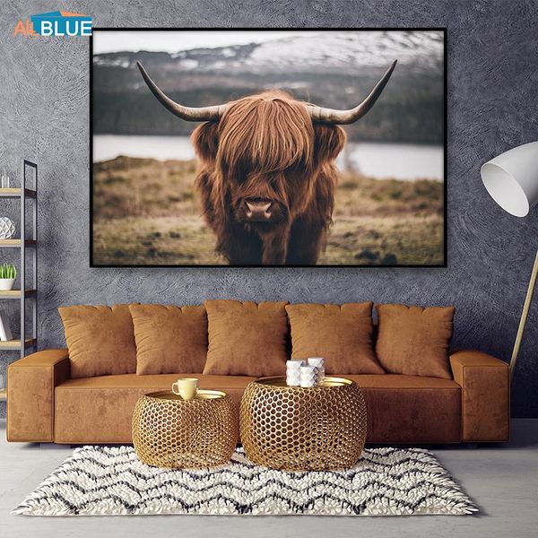 

highland cow poster canvas art animal posters and prints cattle painting wall art nordic decoration wall picture for living room