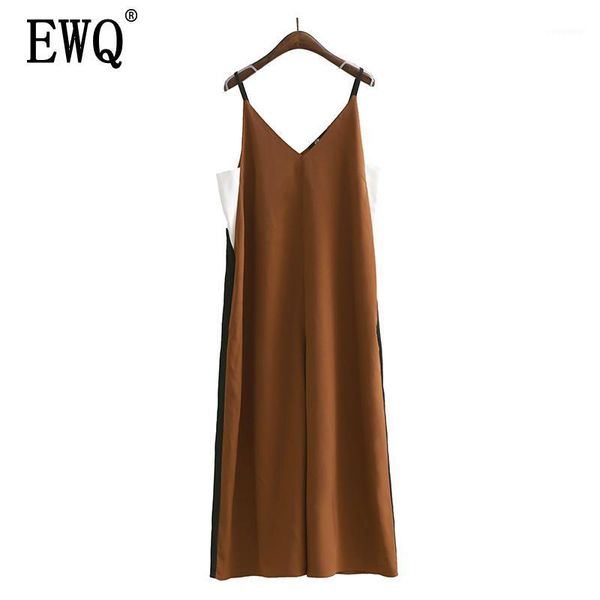 

ewq] europe summer autumn new fashion 2021 v-neck short sleeve color women wide legs high streest female clothes wb1801, Black;white