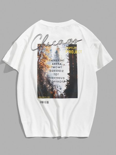 

men slogan & graphic print tee i8qf#, White;black