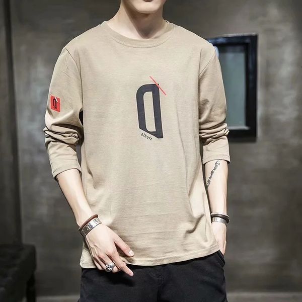

trendy brand new long sleeve t-shirt men's round neck body autumn cool versatile loose top, White;black