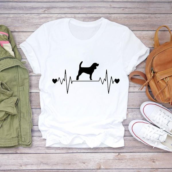 

women t shirts dog heartbeat love pet animal summer autumn cute ladies print lady womens graphic t shirt female tee shirt, White