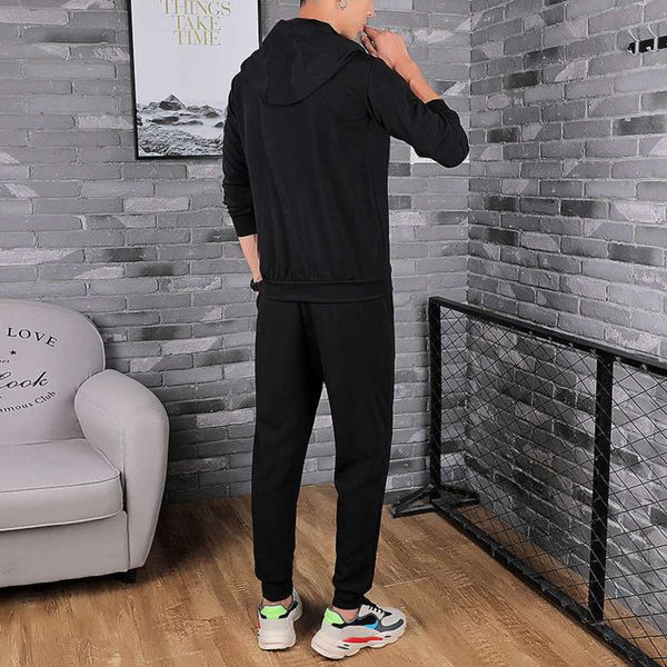 

autumn new 2019 hooded sweater spring trend two piece solid men's running sportswear, Gray
