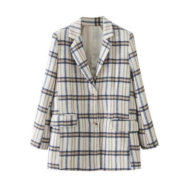 

2021 new elegant female white wool striped blazers fashion ladies plaid streetwear chic girly fine pocket jackets go4x, White;black