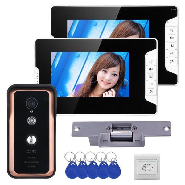 

wired 7 inch rfid video door phone video intercom doorbell system 2 monitor 1 ir-cut camera + electric magnetic lock1