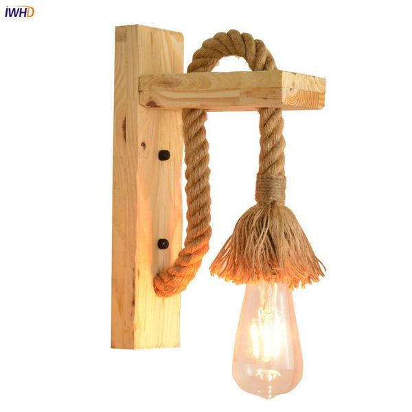 

wall lamp nordic wood rope light fixture led e27 4w wandlamp brown iron net cage bedroom mirror applique murale