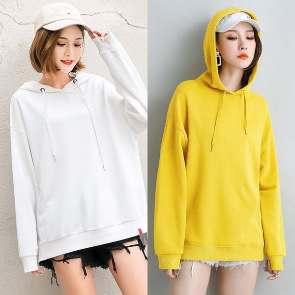 

wfep8 hooded sweater loose autumn and style solid color mid-length women's casual sweater hoodie korean winter women's irregular h, Black