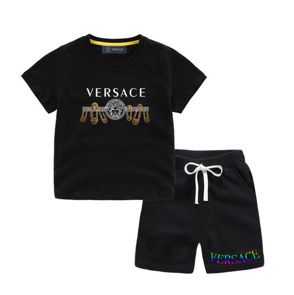 

designer boys girls letters printed short sleeve t-shirt+shorts 2pcs set kids clothing sets children outfits toddler suit retail, White