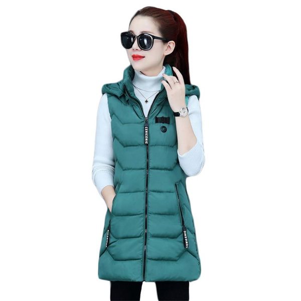 

vest women green plus size 2020 winter sleeveless down cotton coats korean slim letter detachable hooded long jackets jd971, Black;white