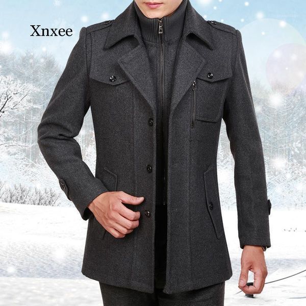 

winter coat men woolen coat male long wool windbreaker jacket thick thermal trench men long sleeve grey overcoat plus size1, Tan;black