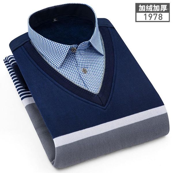 

men's warm shirts plushed and thickened fake two knitted shirts men's sweaters pullovers1, White;black