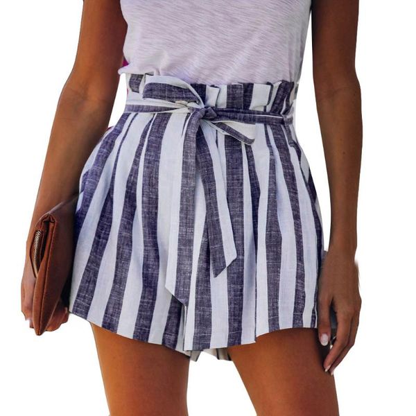 

women stripe button short ant casual loose shorts girl high waist short lady 2021 beach bow tie waist spodenki damskie, White;black