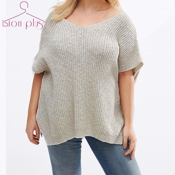 

women's sweaters wholesale- sweater women plus size 6xl 5xl 2021 solid back deep v hollow out loose pullover woman fashion short sleeve, White;black