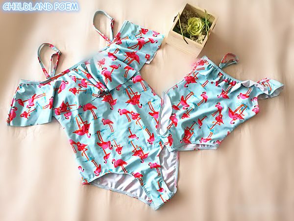 

mother daughter swimsuit flamingo mom and daughter bathing suit swimwear family matching clothes family look mommy and me bikini lj201111, Blue