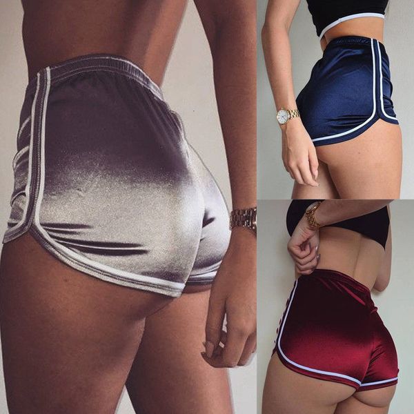 

women satin silk elastic high waist running sports gym workout casual waistband shorts, White;black