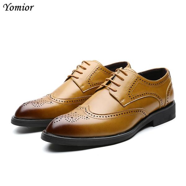 

yomior новая мода весна осень мужская обувь формальный вскользь платья обувь качество кожи мокасины свадебная brogue, Black
