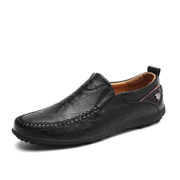 

handmade casual shoes men moccasins split leather casual loafers breathable slip-on comfortable driving flats shoes, Black