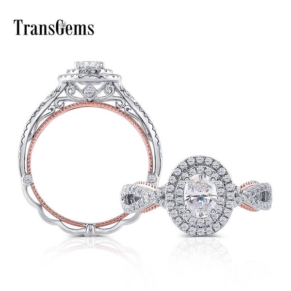 

transgems 14k 585 white and rose gold center 4*6mm f color moissanite engagement ring with accents for women wedding gifts y200620, Slivery;golden