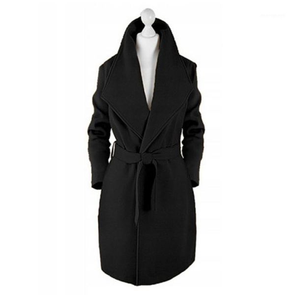 

women slim lapel long trench coat ladies winter parka jacket blazer outwear 1, Tan;black