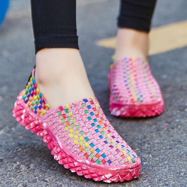 

women's flat shoes summer female loafers mokassin fashion colorful ladies casual woven shoes breathable sneakers plus size 35-44, Black