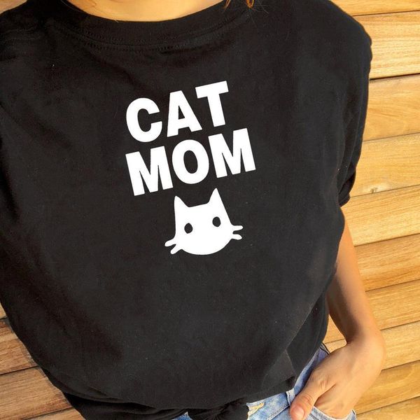 

mom cat t shirt cute women print tee short sleeve o-neck tshirts mother gift kawaii girls cats tee drop ship, White