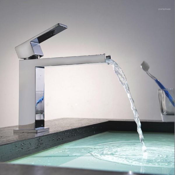 

bathroom sink faucets luxurious exclusive design unique shape square metal single lever waterfall faucet lavatory wash wels mixer tap1