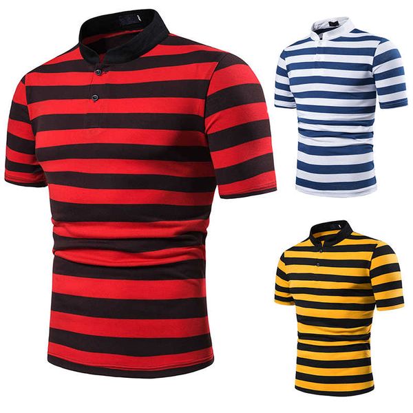 

men's chest three stripe color matching fashion collocation cross-border lapels, men short sleeve polo shirt, White;black