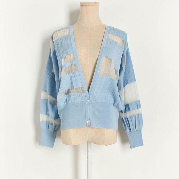 

women's knits & tees summer 2021 fashion street style see-through loose sweater cardigan women deep v-neck knitwear 1, White