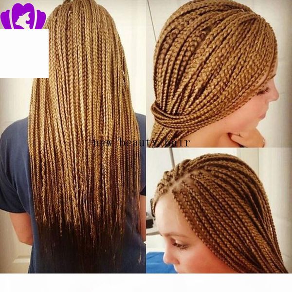 

stock natural blonde braided box braids synthetic lace front wigs brazilian hair full lace front wig braiding heat resistant fiber hair, Black