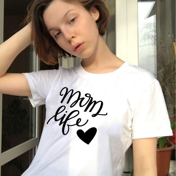 

mom life heart letters print women tshirt summer casual funny t shirt for lady girl tee hipster female t shirt drop ship, White