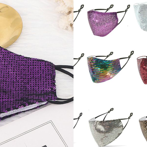

uhzamu factory price face fashion blingbling sequin paillette designer luxury washable reusable woman masks mascarillas protect 7 n