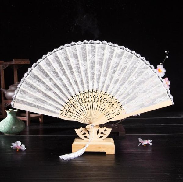 Bambus Weiß Schwarz Mode Vintage Spanisch Spitze Dekoration Mariage Hochzeit Geschenk Hand Fan Kostenloser Versand SN1590