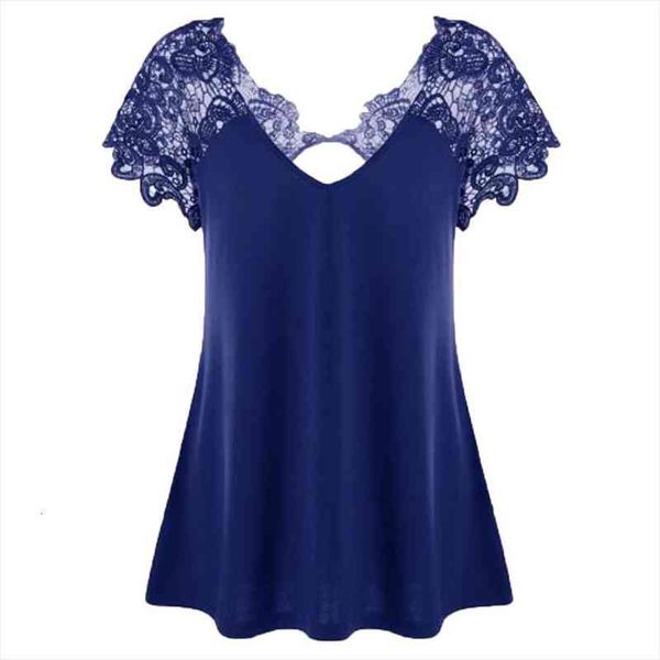 

5xl plus size lace patchwork tunic shirts fashion v-neck short sleeve blouses casual summer blouse women elegant, White