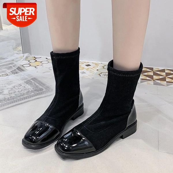 

cootelili women ankle boots patent leather square toe slip on 3cm heel boots for woman women shoes black basic botas 35-40 #ai0t