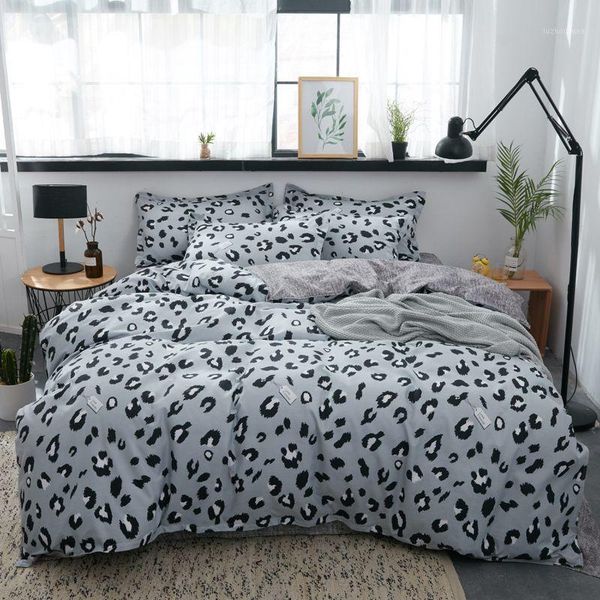 

grey leopard printed bed cover set duvet cover child bed sheets and pillowcases comforter princess bedding set1