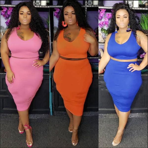 

plus size two piece sets conjuntos plus size women 2pcs skirt sets 2021 two piece skirt set set pink clothes, Gray