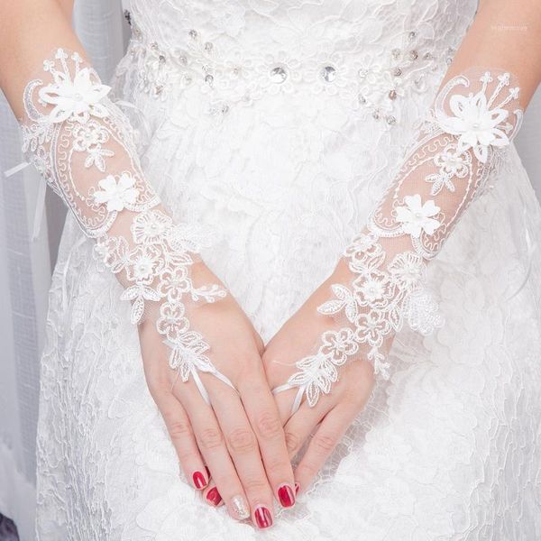 

Lace Gloves Wrist Length Beauty girl white gloves hook finger hollow1, Blue;gray