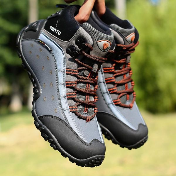 

2020 autumn and winter new men's warm leather snow boots men's outdoor work boots hiking shoes fashion rubber ankle army b, Black