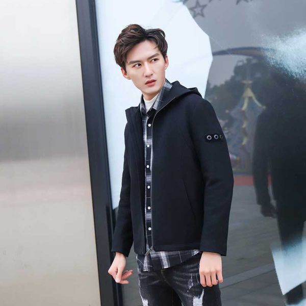 

men's wool & blends woolen overcoat 2021 zipper style fashionable man shortage of money youth 48-58, Black