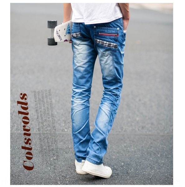 

uhnnl 2020 new men's new and korean pa slim youth washed ankle pants 2020 ripped men's ripped and jeans korean style slim youth wa, Blue