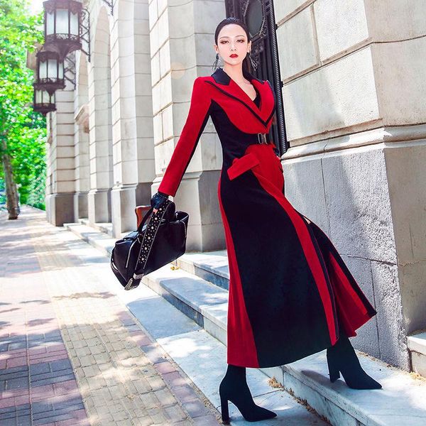 

fashion woolen coat winter new mid-length stitching woolen button coat women, Black