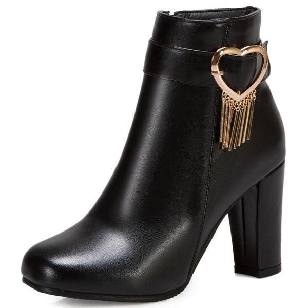 

boots bonjomarisa plush size 45 female solid round toe zipper ankle women super high heel elegant winter shoes woman, Black