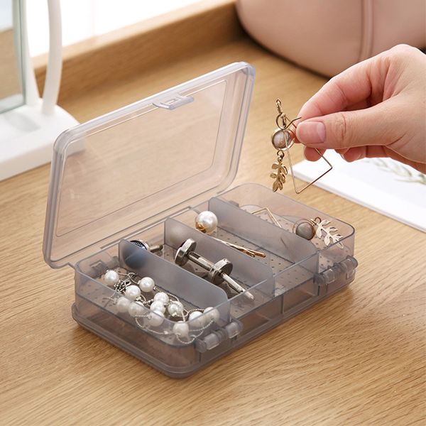 

double layered makeup organizers women jewelry cosmetics holder transparent necklace earrings lipsticks collection storage box, Black