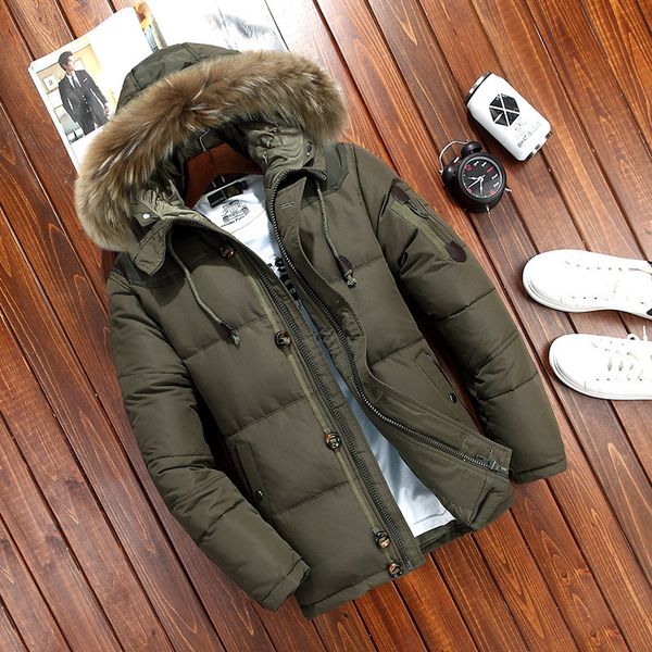 

down jackets mens winter jacket men fashion thick warm parkas fur 90% white duck down coats casual male waterproof down jackets 201104, Black